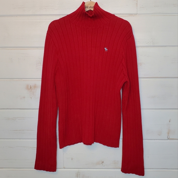 Abercrombie & Fitch RED Heavy Ribbed Knit Turtle Neck Sweater XL - Picture 2 of 10